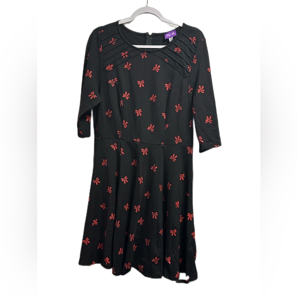 Unique Vintage Gwinnie Bee Dress A-Line Midi Black Bow Size X Large XL